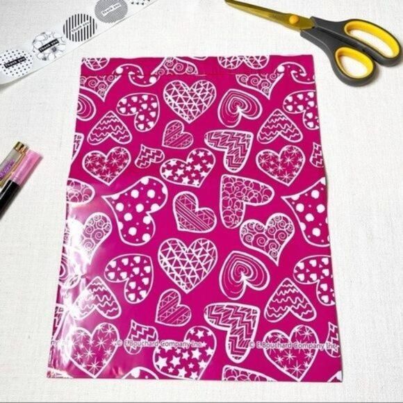 50 Pack Pink Heart Shipping Bags Poly Mailers Designer - Picture 2 of 3